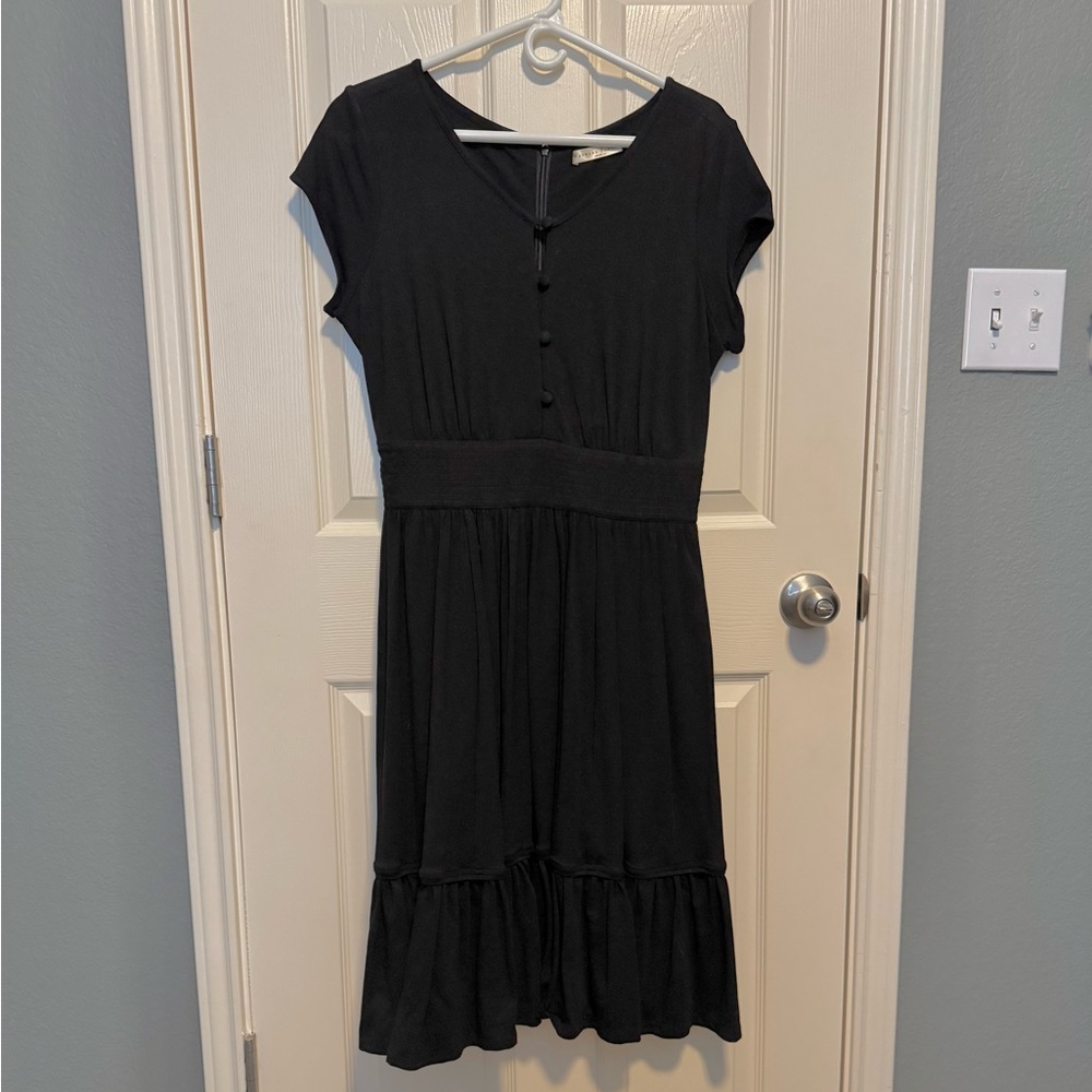 eShakti Wayward Fancies Black Cotton Midi Dress